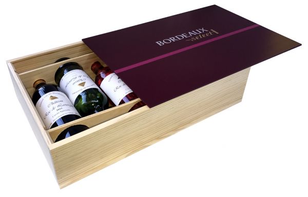 Coffret cadeau vide en bois de pin de qualité 6 bouteilles Bordeaux Select