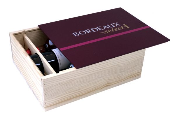 Coffret cadeau vide en bois de pin de qualité 3 bouteilles Bordeaux Select